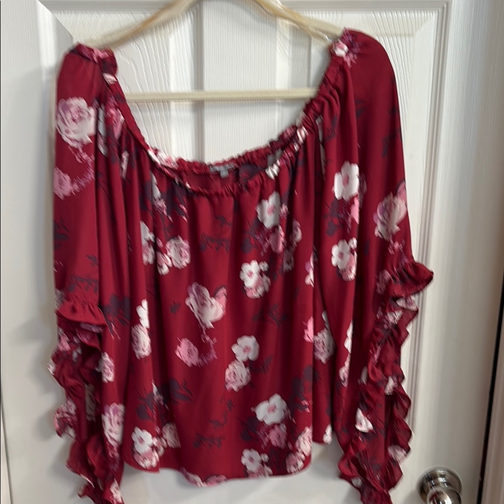 Charlotte Russe Red Ruffled 3/4 Sleeve Blouse